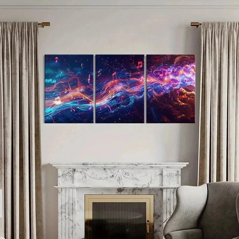 3pcs Abstract Style Colorful Musical Notes Wall Art Set Canvas Framed 60x90cm - High Quality Print 100% Australian Made Wall Canvas Ready to Hang - Bella Home Decor