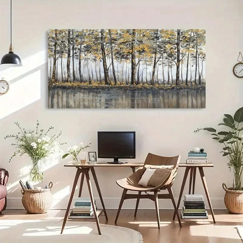 Vintage Birch Woods Autumn Wall Art Canvas Office Home Room Framed 120x60cm