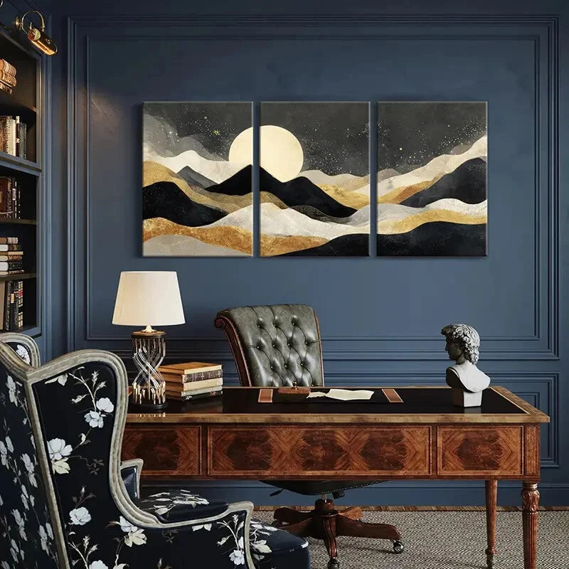 3pcs Abstract Landscape Art Night Sky Theme Metal Print Ready to Hang Art - Bella Home Decor