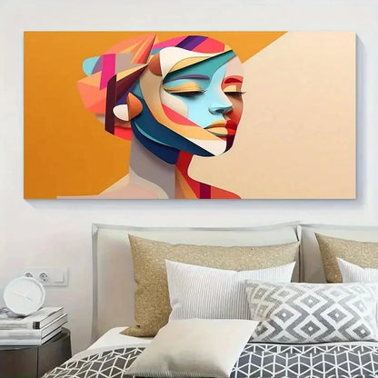 Vibrant Geometric Woman Wall Art Canvas Office Home Room Framed 120x60cm