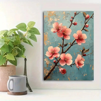Beautiful Cherry Blossoms Pink Floral Painting 40x60cm Metal Print Ready to Hang - Bella Home Decor