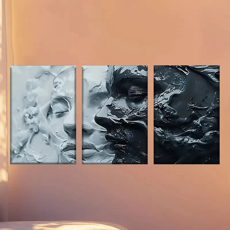 3pcs  Close Up of a Black And White Abstract  Wall Art Set Canvas Framed 60x90cm - High Quality Print 100% Australian Made Wall Canvas Ready to Hang - Bella Home Decor