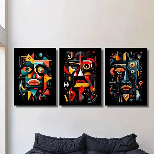 3pcs Geometric Human Face Illustration Wall Art Canvas Unframed – High Quality Print 100% Australian Made Wall Canvas - Bella Home Decor