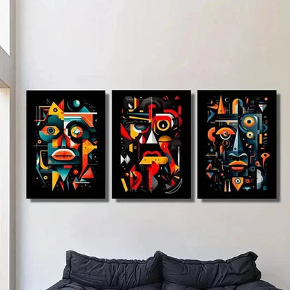 3pcs Geometric Human Face Illustration Wall Art Canvas Unframed – High Quality Print 100% Australian Made Wall Canvas - Bella Home Decor