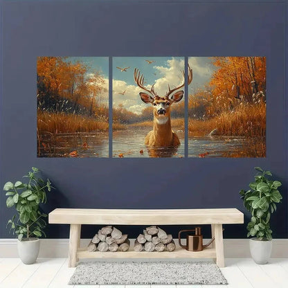3pcs Vintage Whitetail Deer Hunting Wall Art Set Canvas Framed 60x90cm - High Quality Print 100% Australian Made Wall Canvas Ready to Hang