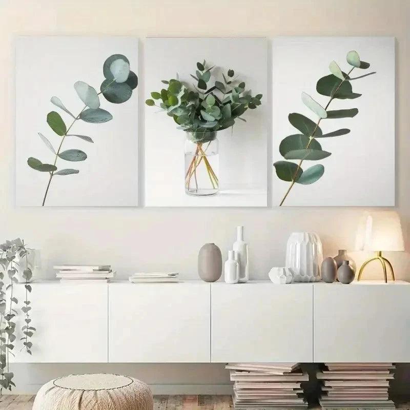 3pcs Eucalyptus Leaves Botanical Decor Metal Print Ready to Hang Art