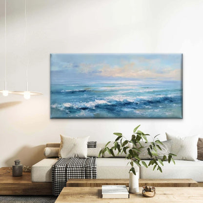 Ocean Waves  Navy Blue Wall Art Canvas Office Home Room Framed 120x60cm