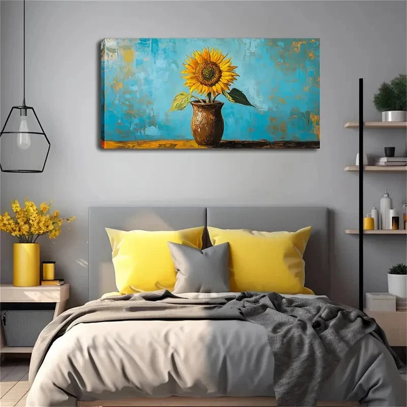 Sunflower In Clay Pot Modern Wall Art canvas office home room framed 120x60cm