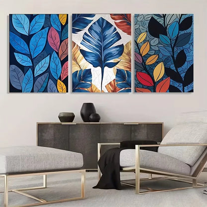 3pcs Abstract Leaf Vintage Art Bohemian Wall Art Set Canvas Framed 60x90cm - High Quality Print 100% Australian Made Wall Canvas Ready to Hang - Bella Home Decor