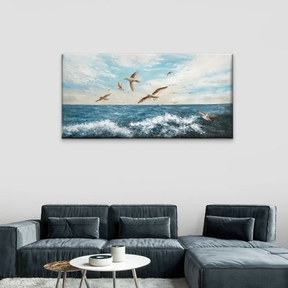 Birds Flying Over The Ocean Wall Art Canvas Office Home Room Framed 120x60cm