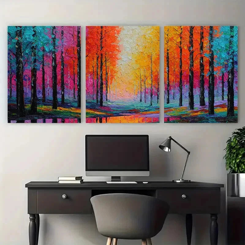 3pcs Autumn Sunset Forest Nature Perfect  Wall Art Set Canvas Framed 40x60cm - High Quality Print 100% Australian Made Wall Canvas Ready to Hang - Bella Home Decor