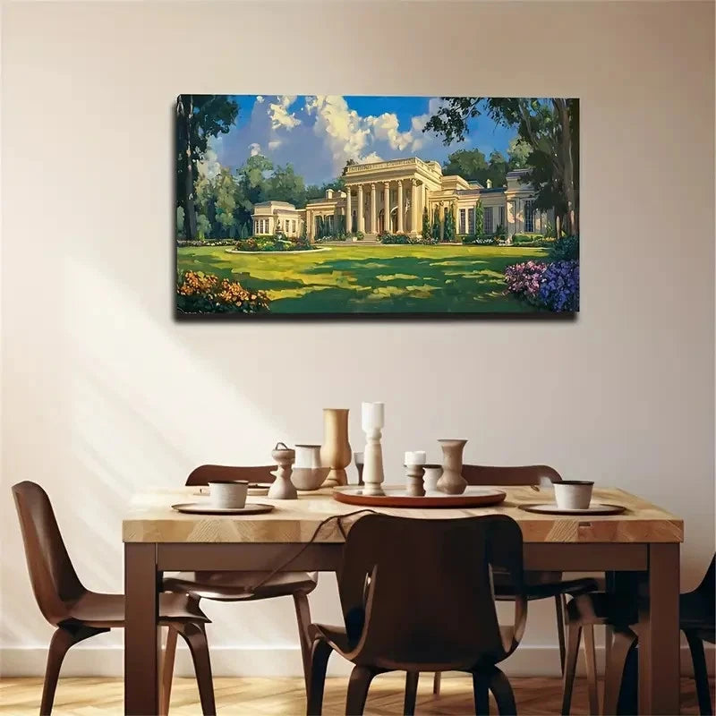 Elegant Manor Castle Vibrant Wall Art Canvas Office Home Room Framed 120x60cm