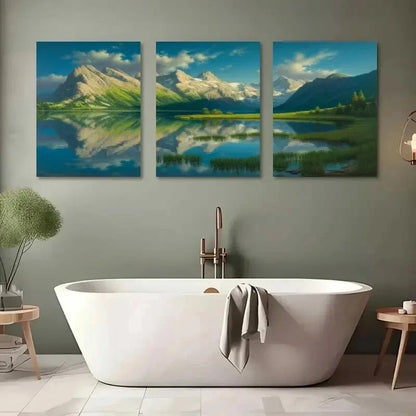 3pcsLake, Reflection, Blue Sky, Grass Wall Art Set Canvas Framed 60x90cm - High Quality Print 100% Australian Made Wall Canvas Ready to Hang