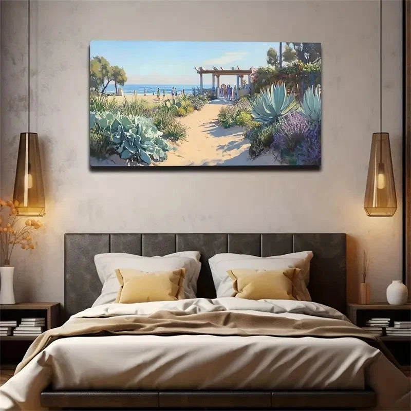 Serene Beach Scene Tranquil Wall Art Canvas Office Home Room Framed 120x60cm