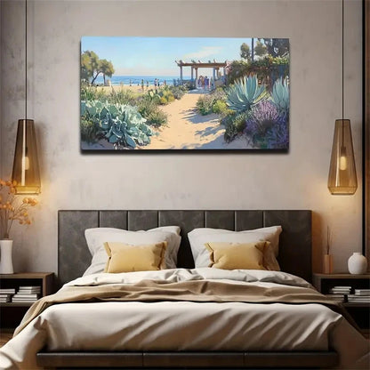 Serene Beach Scene Tranquil Wall Art Canvas Office Home Room Framed 120x60cm