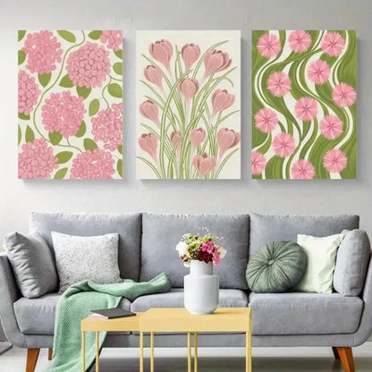 3pcs Hydrangea, Crocus, Dianthus Wall Art Canvas Unframed - High Quality Print 100% Australian Made Wall Canvas