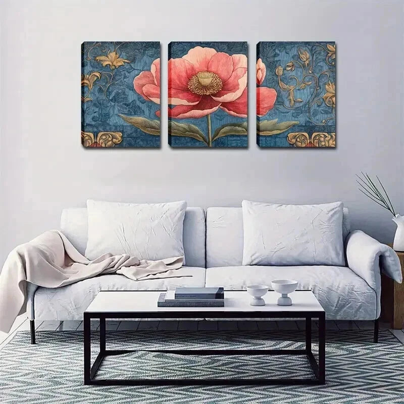 3pcs Bright Pink Flowers Modern Simple Perfect Wall Art Set Canvas Framed 50x70cm - High Quality Print 100% Australian Made Wall Canvas Ready to Hang - Bella Home Decor