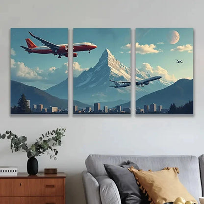 3pcs Aviation And Mountain Landscape Wall Art Set Canvas Framed 40x60cm - High Quality Print 100% Australian Made Wall Canvas Ready to Hang - Bella Home Decor