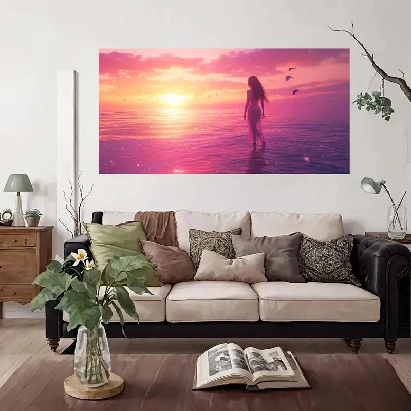 Serene Sunset Beach Wall Art Canvas Office Home Room Framed 120x60cm