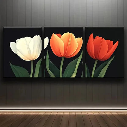 3pcs Three Tulips Luxurious Colorful Perfect Wall Art Set Canvas Unframed - High Quality Print 100% Australian Made Wall Canvas