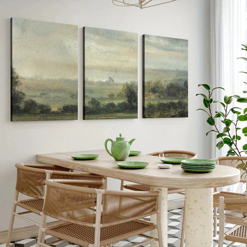 3pcs Vintage Green Nature Forest Sky Grasses Wall Art Set Canvas Unframed - High Quality Print 100% Australian Made Wall Canvas