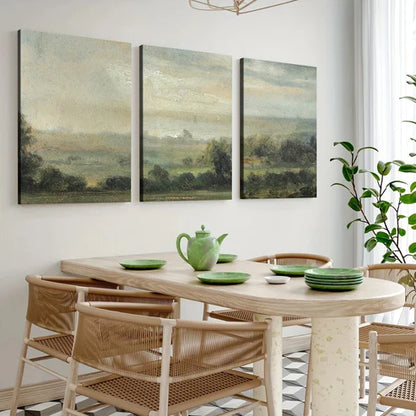 3pcs Vintage Green Nature Forest Sky Grasses Wall Art Set Canvas Unframed - High Quality Print 100% Australian Made Wall Canvas