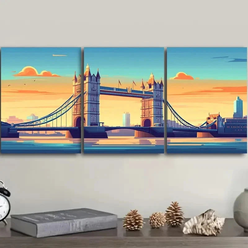 3pcs Old city of Tower Bridge, London   Wall Art Set Canvas Framed 50x70cm - High Quality Print 100% Australian Made Wall Canvas Ready to Hang - Bella Home Decor