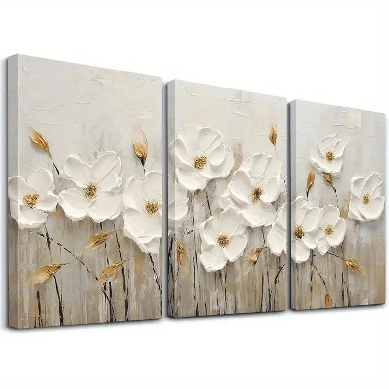 3pcs Abstract White Flowers Modern Perfect Wall Art Set Canvas Framed 40x60cm - High Quality Print 100% Australian Made Wall Canvas Ready to Hang - Bella Home Decor