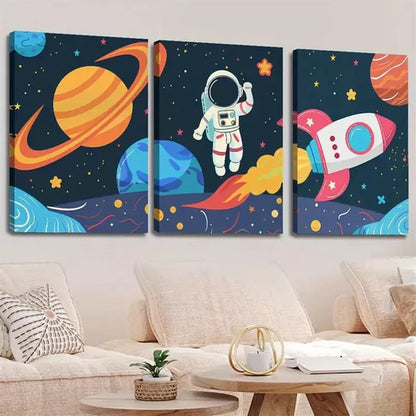 3pcs Vibrant Aesthetic Space-Themed Astronaut Canvas Unframed - High Quality Print 100% Australian Made Wall Canvas