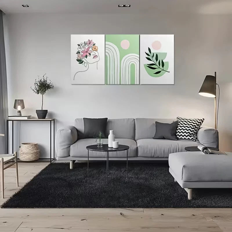 3pcs Botanical Abstract Wall Art Set Canvas Framed 60x90cm – High Quality Print, 100% Australian Made, Ready to Hang