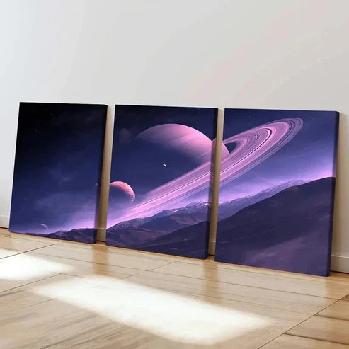 3pcs Nebula Saturn Rings & Planets Wall Art Canvas Unframed - High Quality Print 100% Australian Made Wall Canvas