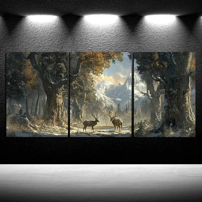 3pcs Foxes And Deer in The Winter Forest Metal Print Ready to Hang Art - Bella Home Decor