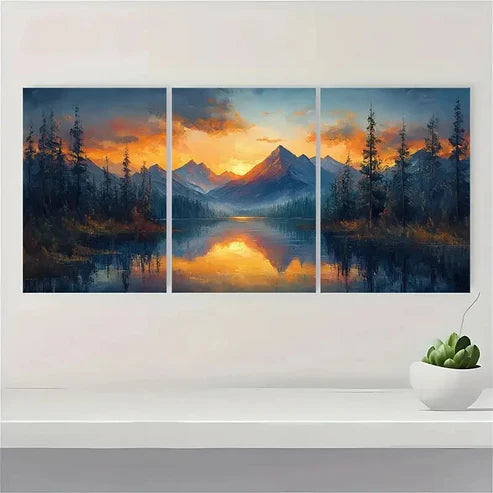 3pcs Twilight Mountain Land Sunset Wall Art Canvas Unframed - High Quality Print 100% Australian Made Wall Canvas