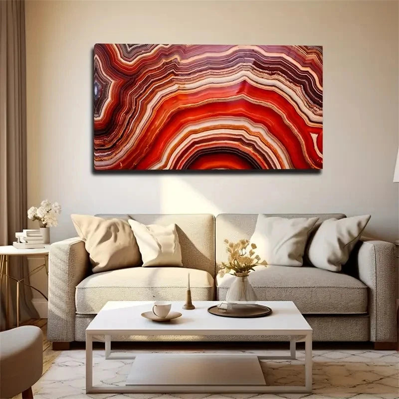 Vibrant Red & Brown Striped Wall Art Canvas Office Home Room Framed 120x60cm