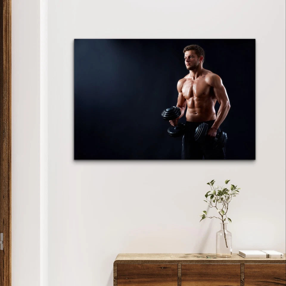 Athletic Man Lifting Dumbbells 5mm Plastic Poster Ready to Hang 90x60cm