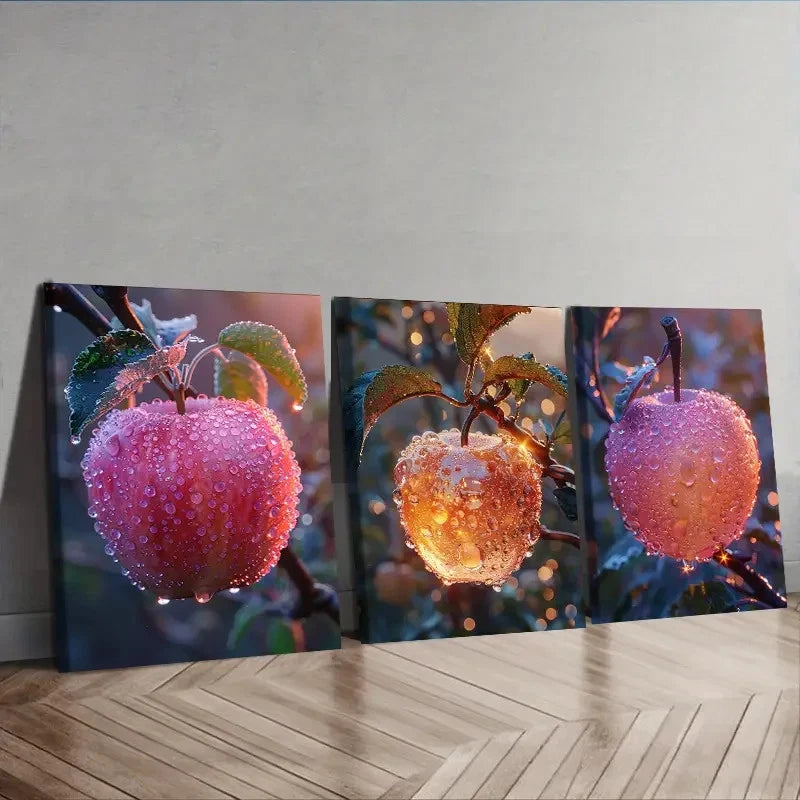 3pcs Modern Contemporary Apple Wall Art Set Canvas Framed 50x70cm - High Quality Print 100% Australian Made Wall Canvas Ready to Hang