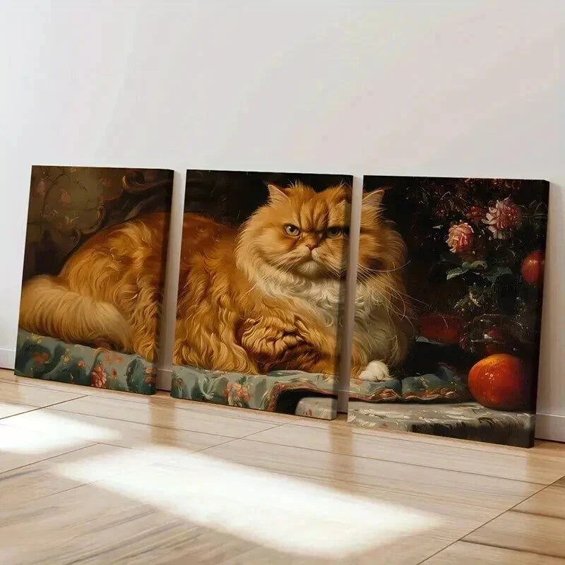3pcs Luxurious Orange Persian Cat Artwork Wall Art Set Canvas Framed 40x60cm - High Quality Print 100% Australian Made Wall Canvas Ready to Hang - Bella Home Decor