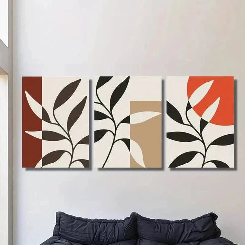 3pcs Abstract Geometric Design Botanical Leaf Art Set Canvas Unframed - High Quality Print 100% Australian Made Wall Canvas - Bella Home Decor