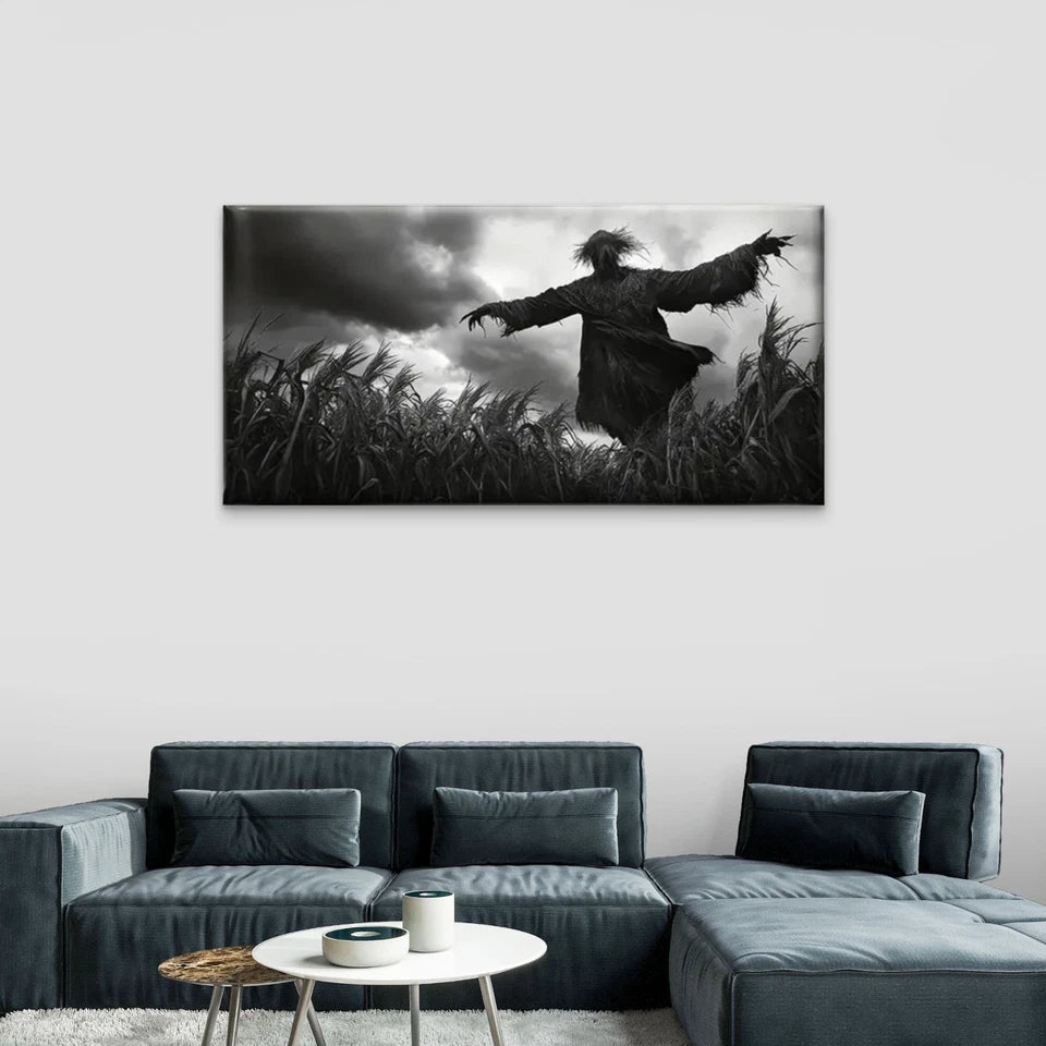 Cornfield Dark Black White Wall Art Canvas Office Home Room Framed 120x60cm