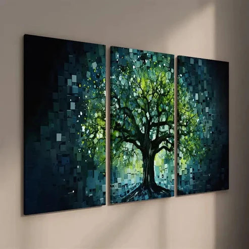 3pcs Abstract Tree of Life Glass Style Wall Art Set Canvas Unframed - High Quality Print 100% Australian Made Wall Canvas - Bella Home Decor