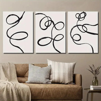 3pcs Minimalist Black & Beige Abstract Design Wall Art Set Canvas Framed 40x60cm - High Quality Print 100% Australian Made Wall Canvas Ready to Hang