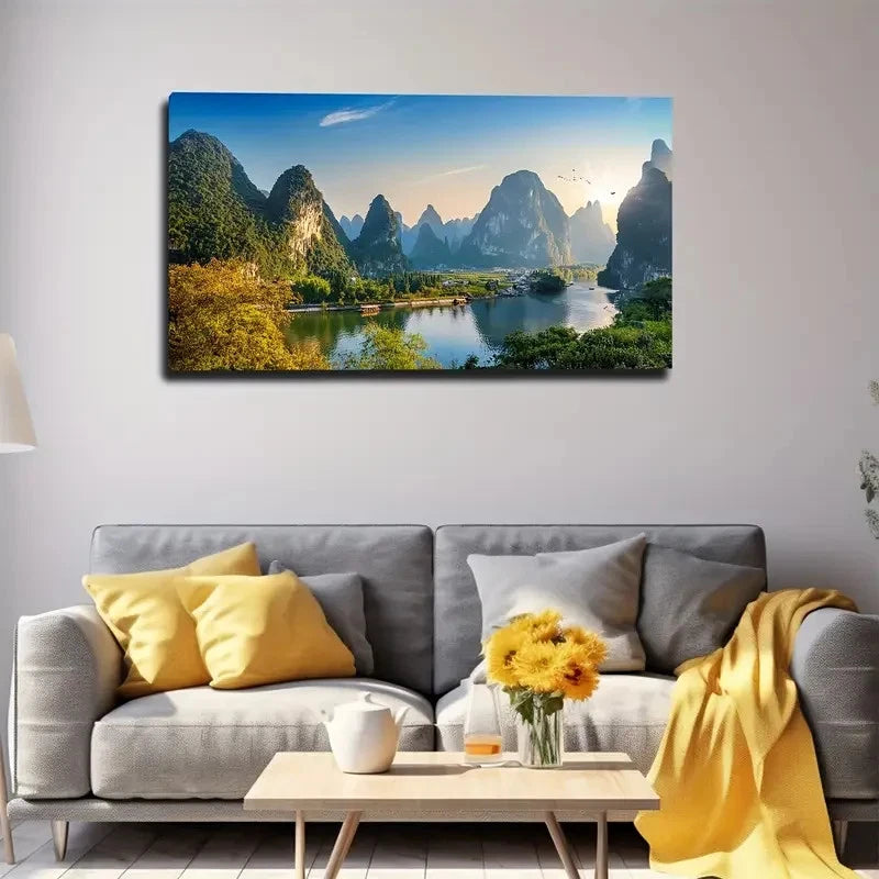 Vibrant Chinese Landscape Wall Art Canvas Office Home Room Framed 120x60cm