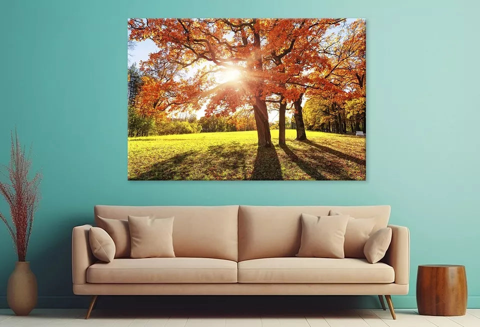 Autumn Tree With Golden ,Red Leaves Wall Art Decor 100% Australian Made - Bella Home Decor