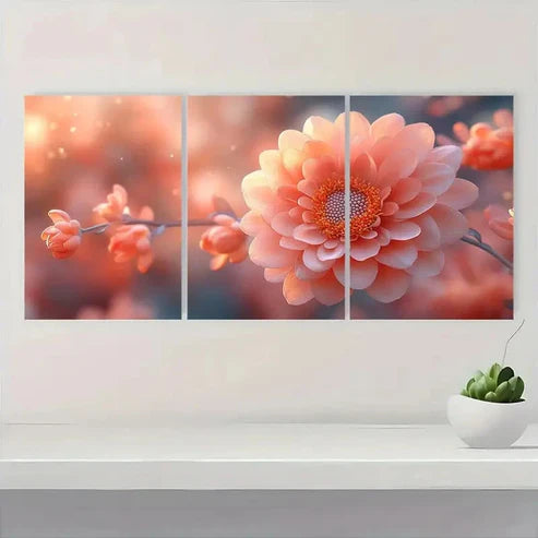 3pcs Vibrant Peach Blossom Floral GL Wall Art Set Canvas Unframed - High Quality Print 100% Australian Made Wall Canvas - Bella Home Decor