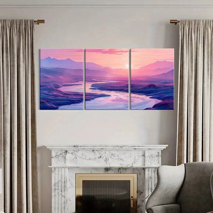 3pcs Sunset Landscape Mountain View River Metal Print Ready to Hang Art - Bella Home Decor