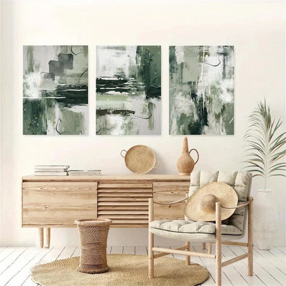 3pcs Abstract Olive And Sage Green Metal Print Ready to Hang Art - Bella Home Decor