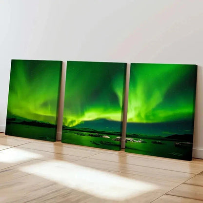 3pcs Northern Lights Aurora Modern Wall Art Set Canvas Framed 60x90cm - High Quality Print 100% Australian Made Wall Canvas Ready to Hang - Bella Home Decor