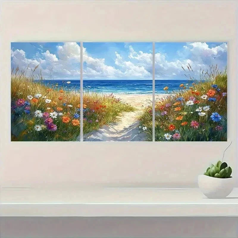 3pcs Cape Cod Watercolor Beach Scene Perfect Wall Art Set Canvas Framed 60x90cm - High Quality Print 100% Australian Made Wall Canvas Ready to Hang - Bella Home Decor