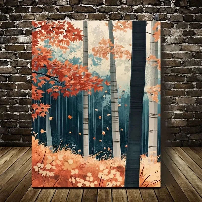 Beautiful Autumn Maple Forest Painting 40x60cm Metal Print Ready to Hang