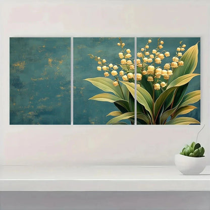 3pcs Vintage Lily of the Valley Botanical Metal Print Ready to Hang Art - Bella Home Decor